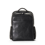 Black vegan leather backpack on a white background