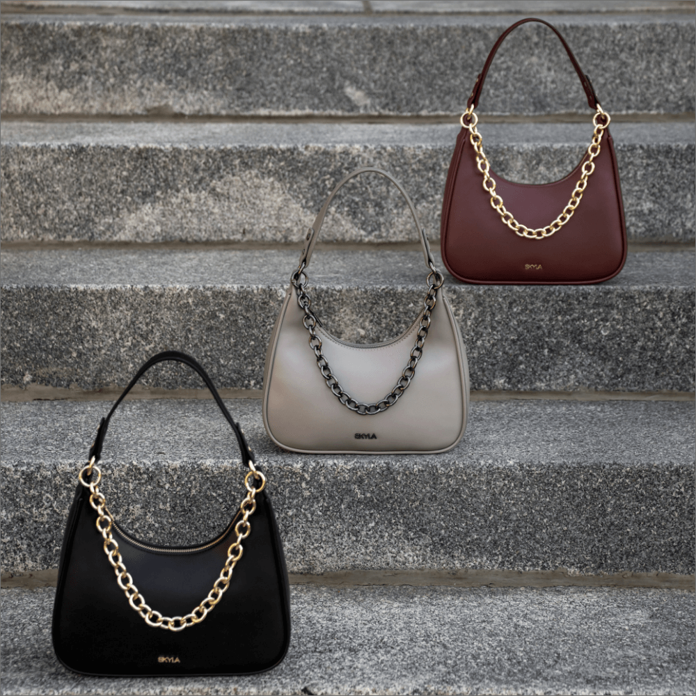 CHARLIE Vegan Shoulder Bag Stone Grey SKYLA Bags