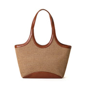 CHARLOTTE Grand cabas bicolore en paille tressée - Fauve