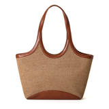 CHARLOTTE Large Two-Tone Woven Tote Bag - Tan