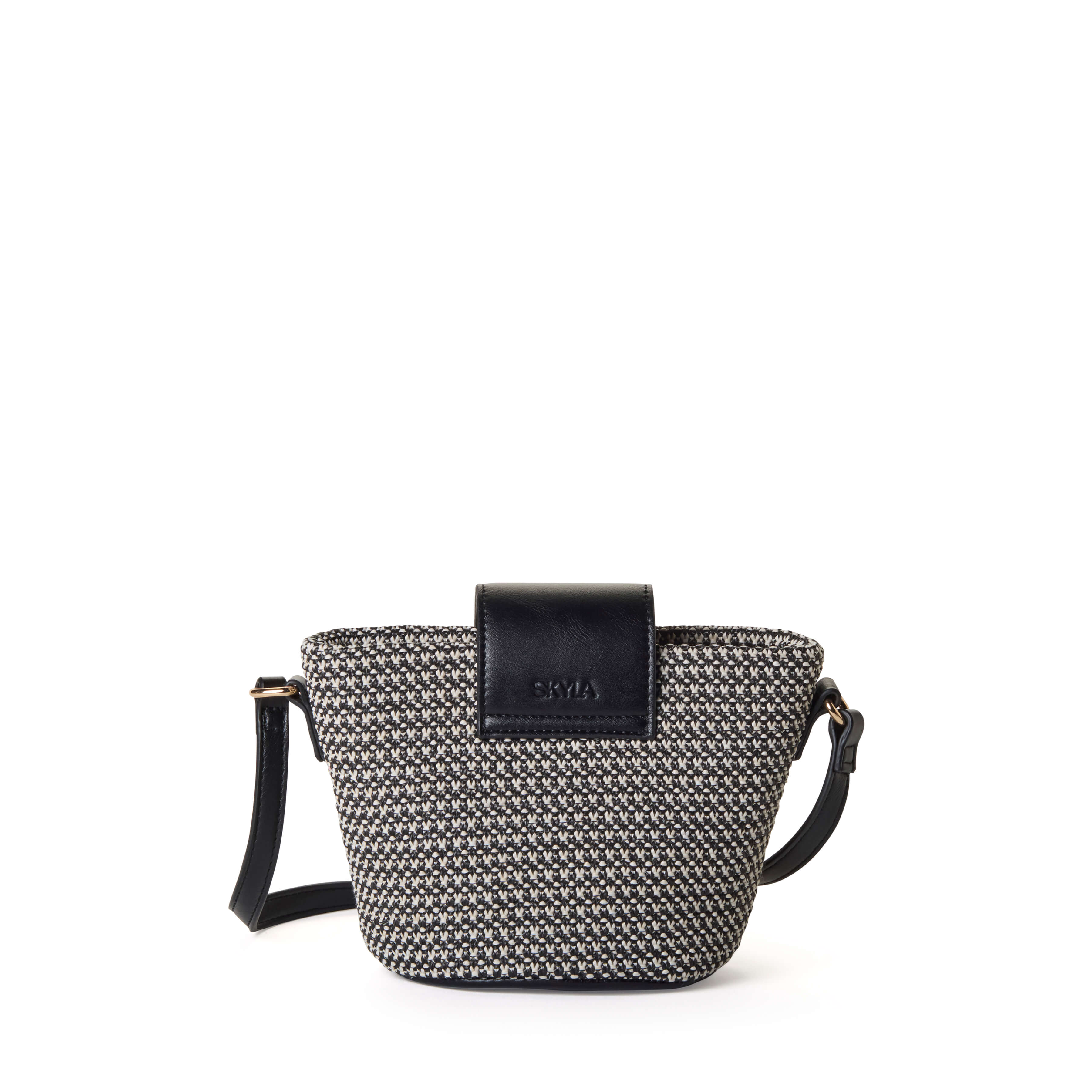 EMMA Sac bandoulière bicolore en paille tressée - Noir