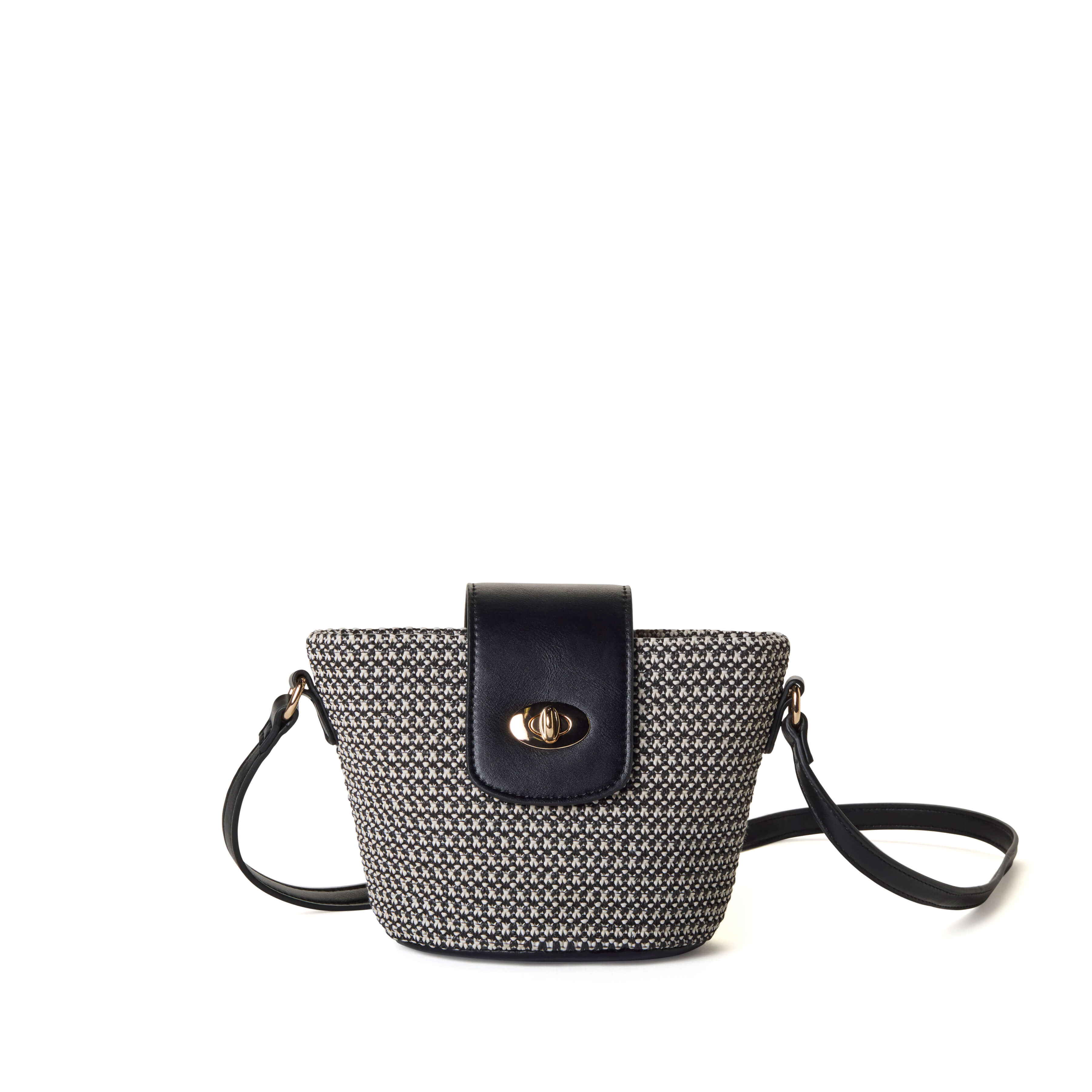 EMMA Sac bandoulière bicolore en paille tressée - Noir