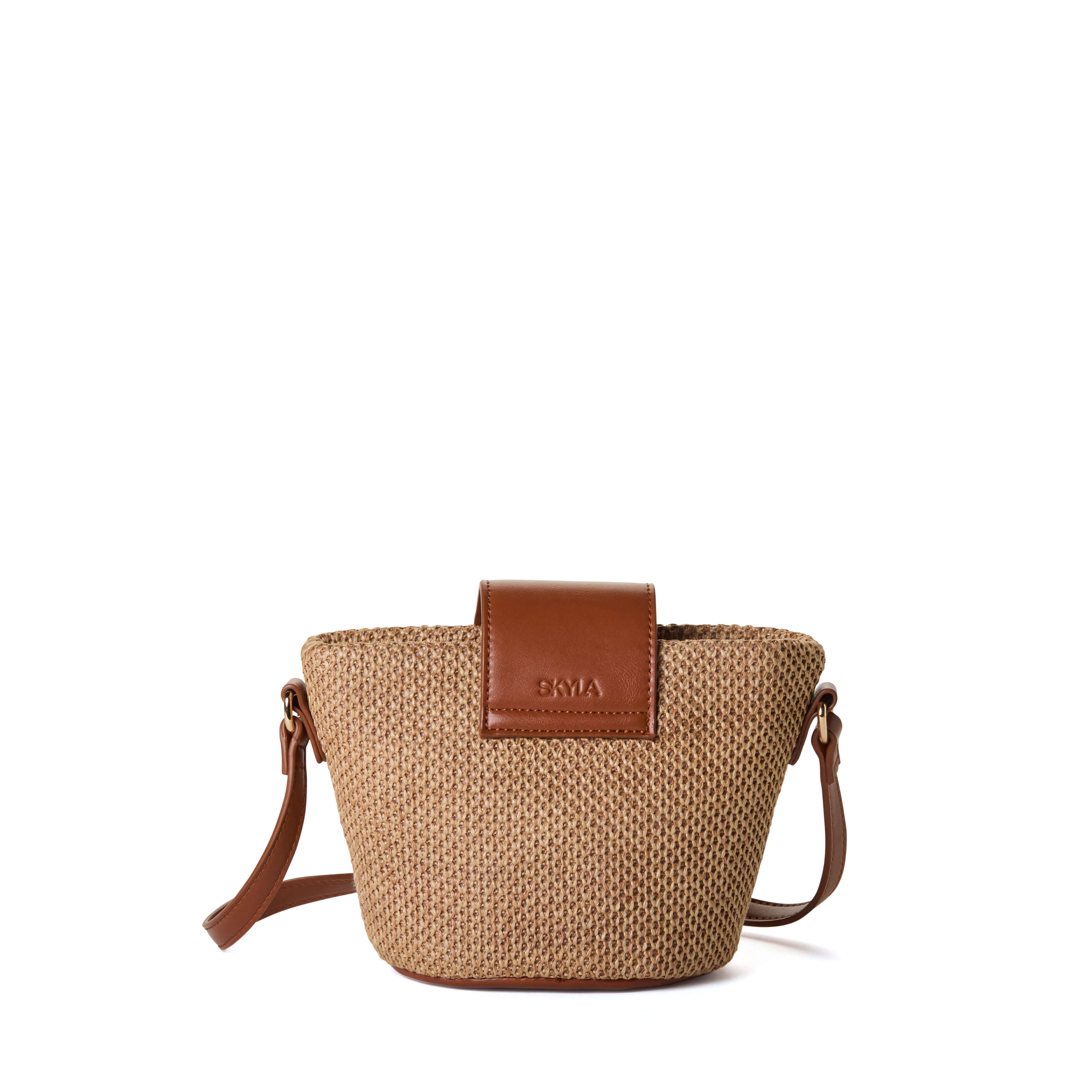EMMA Two-Tone Woven Crossbody Bag - Tan