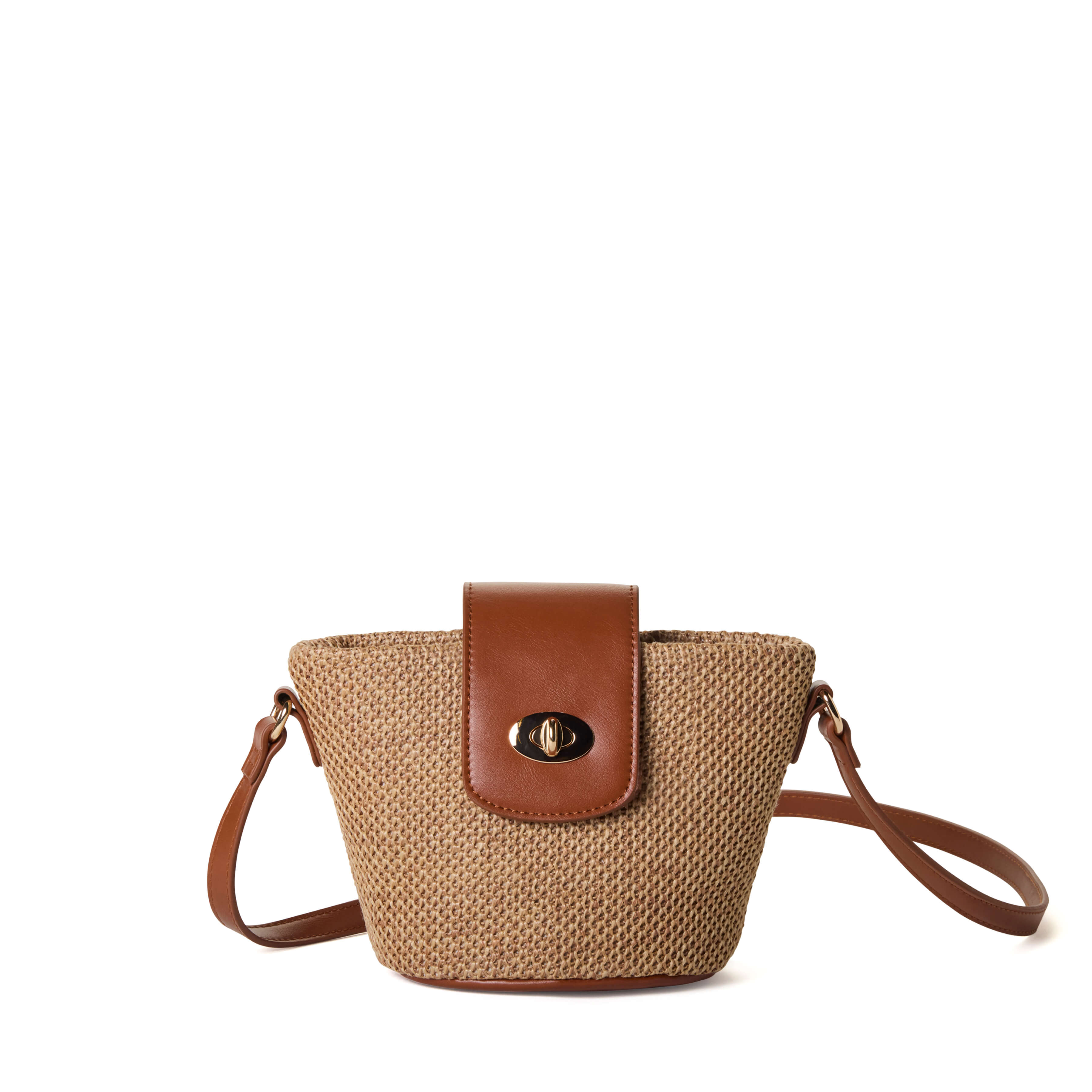 EMMA Two-Tone Woven Crossbody Bag - Tan