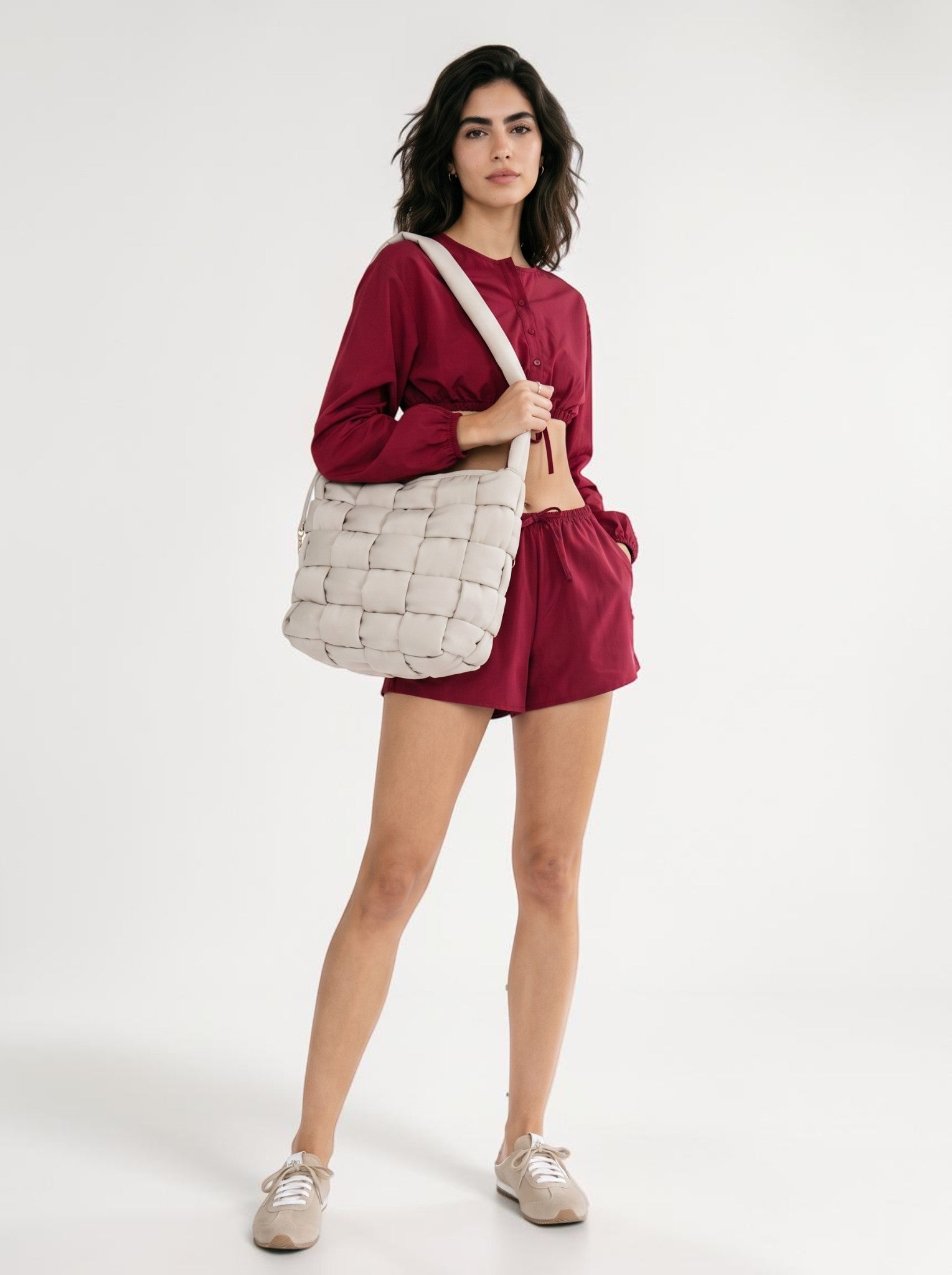 FIONA Woven Nylon Tote Bag - Creme