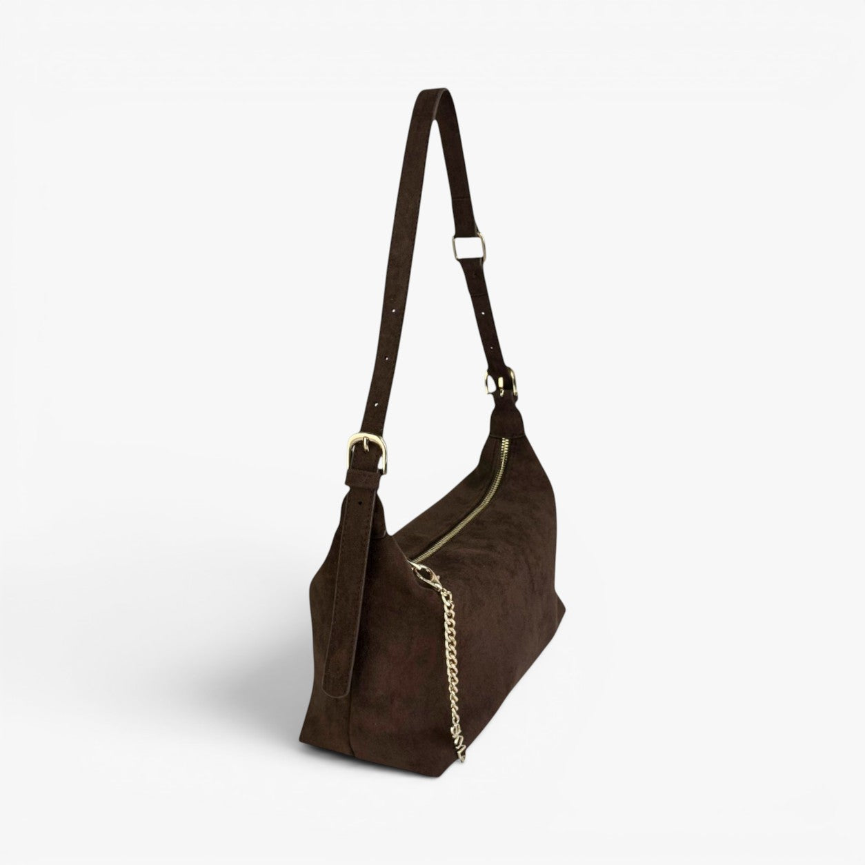 IVY Faux Suede Adjustable Shoulder Bag - Chocolate