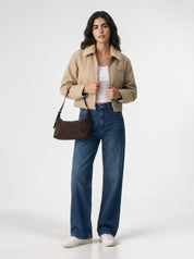 IVY Faux Suede Adjustable Shoulder Bag - Chocolate