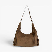 JACKIE Faux Suede Hobo Fringe Bag - Mocha