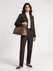 KENNEDY Faux Suede Tote Bag - Mocha
