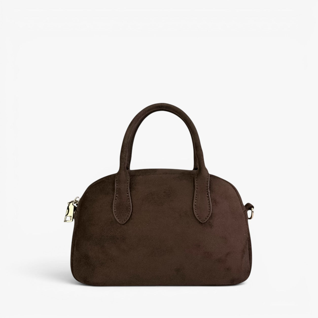 KYLA Faux Suede Mini Bowler Bag - Chocolate