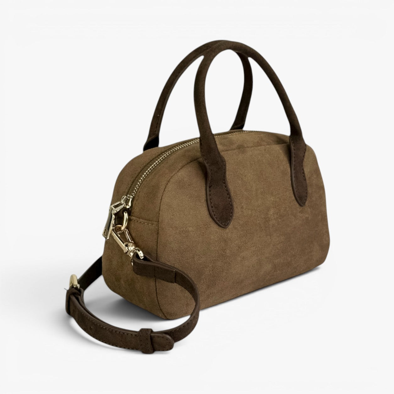 KYLA Faux Suede Mini Bowler Bag - Mocha