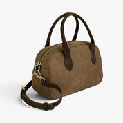 KYLA Faux Suede Mini Bowler Bag - Mocha