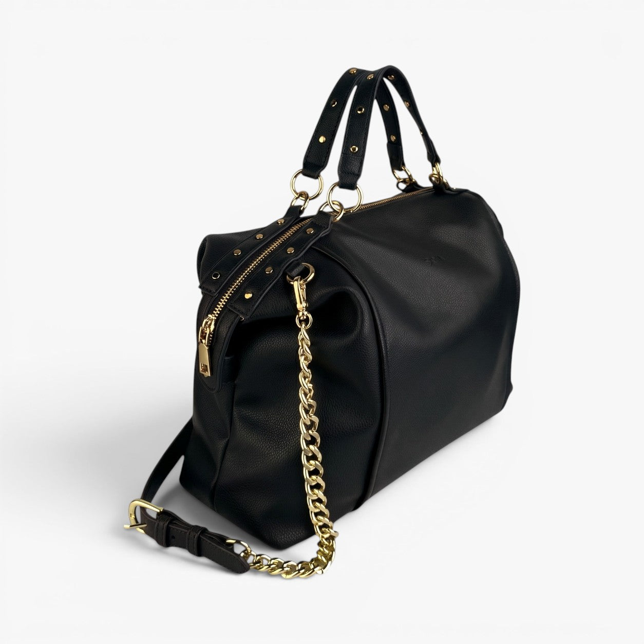 LONDON Top-Handle Satchel Bag With Removable Crossbody Strap - Black