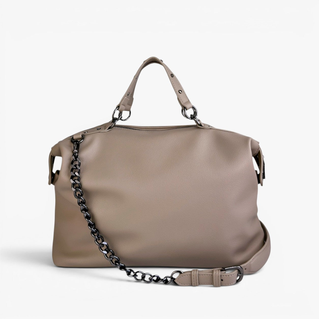 LONDON Top-Handle Satchel Bag With Removable Crossbody Strap - Taupe