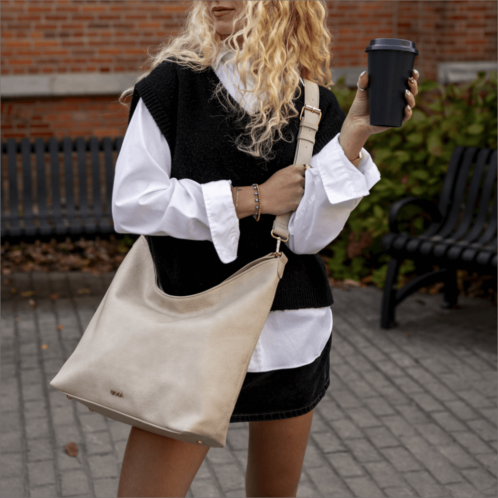 MARY Vegan Crossbody Hobo Bag - Latte