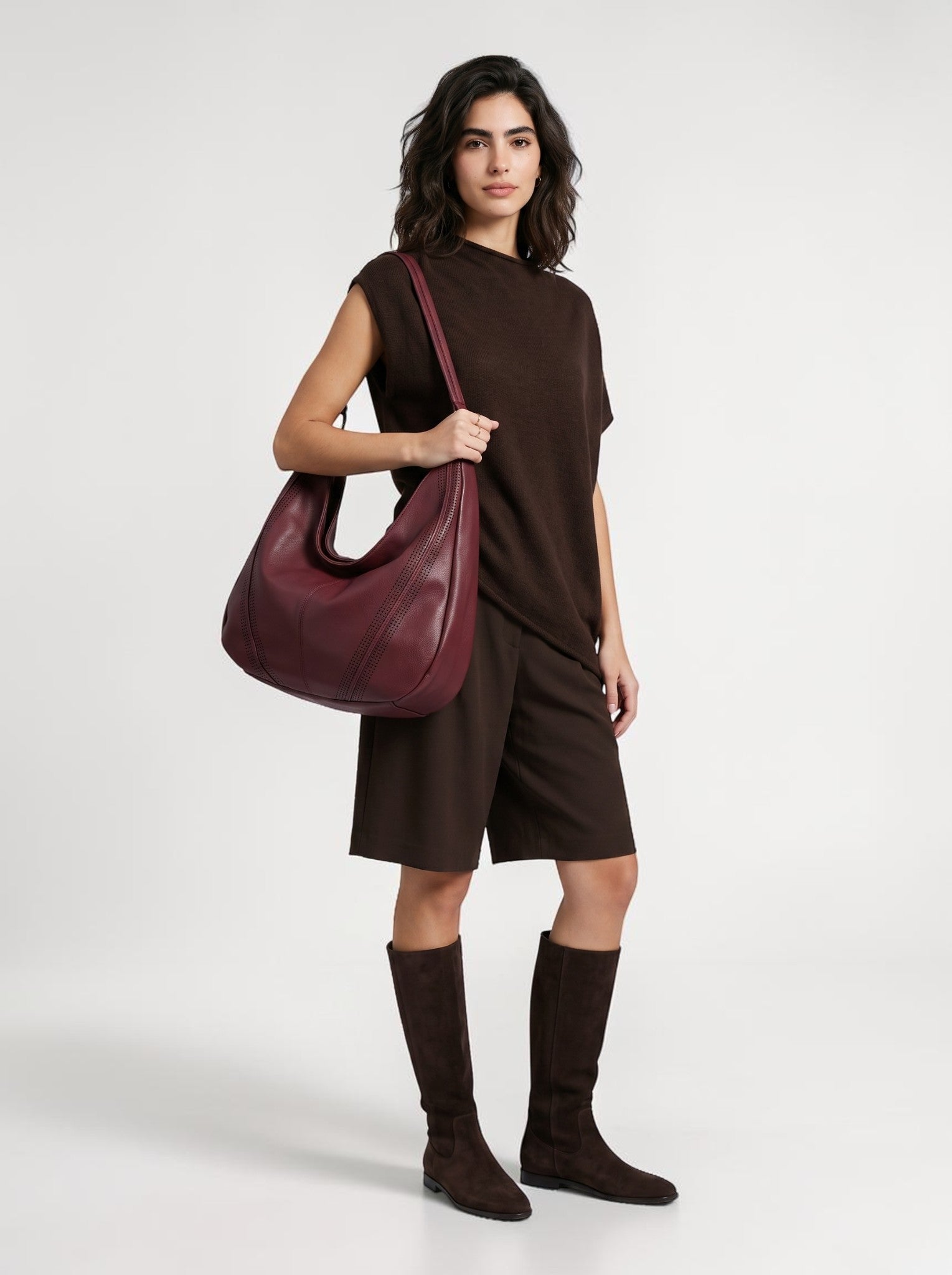 Sac Hobo VIVIENNE avec bandoulière amovible – Bordeaux