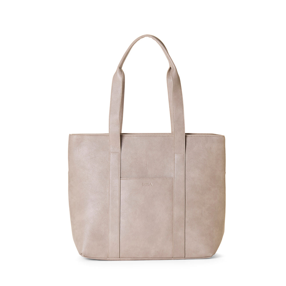 Beige tote bag on a white background