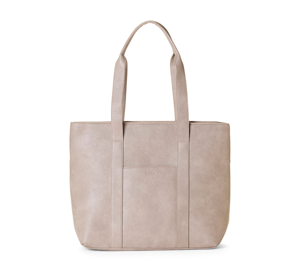 Beige tote bag on a white background