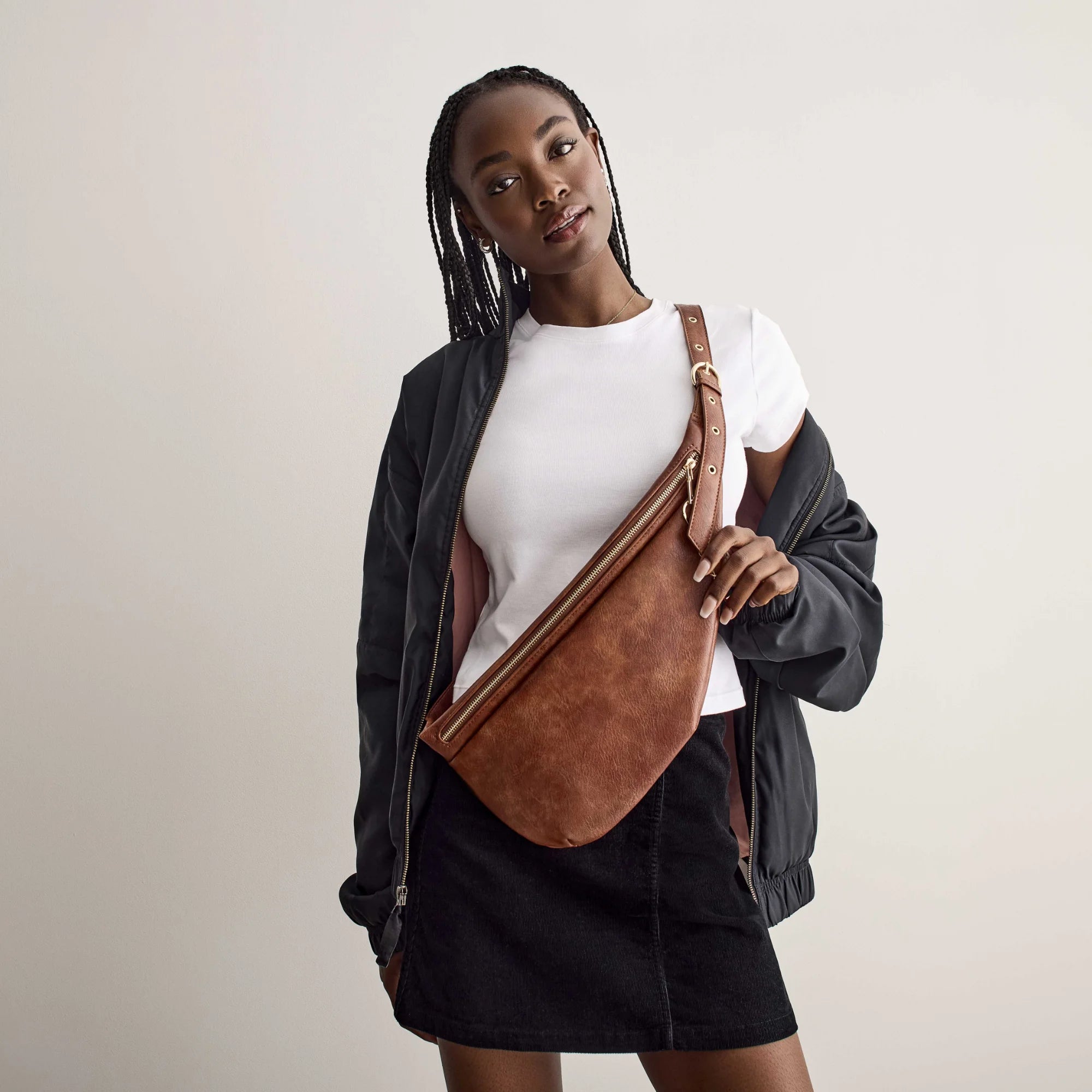 EVE sac banane à bandoulière vegan - Cognac