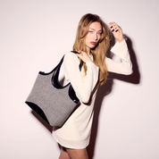 CHARLOTTE Grand cabas bicolore en paille tressée - Noir